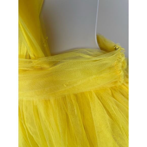 Bronx and Banco Anna One Shoulder Tiered Tulle Yellow Sheer Maxi Gown Size XS - Picture 9 of 16